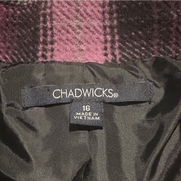 Chadwicks Wool Pea Coat Women Sz 16 Purple Plaid Double Breasted Button Front - Picture 11 of 12